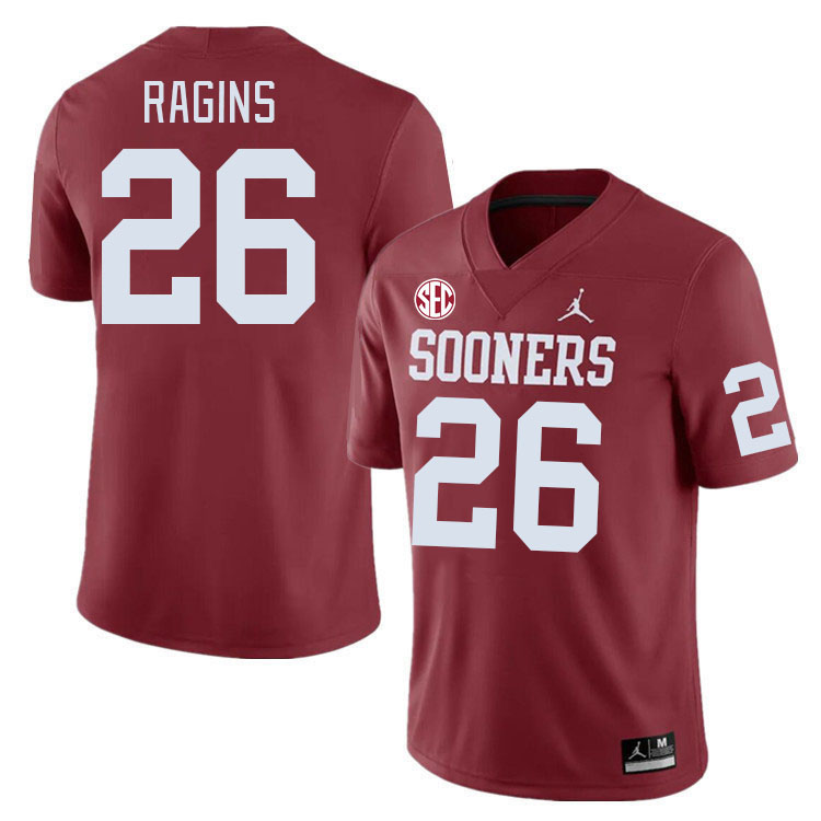 Men #26 Zion Ragins Oklahoma Sooners 2024 SEC Conference College Football Jerseys-Crimson